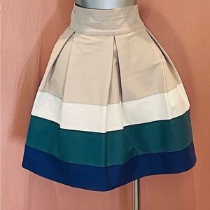 Zara Beige, White, Teal & Navy Pleated Colorblock Circle Skirt